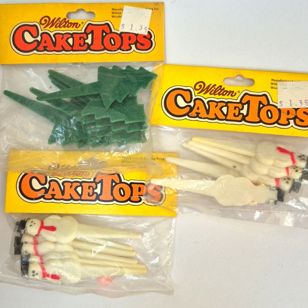 Vintage Wilton Cake Toppers - Christmas Tree Snowman